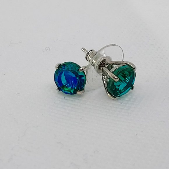 Peacock Quartz Triplet Solitaire Earrings - Picture 2 of 5
